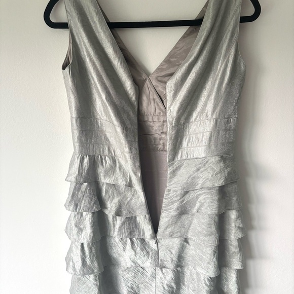 Adrianna Papell Silver Gray Tiered Layered Cocktail Sheath Dress Formal Maxi - Picture 6 of 10